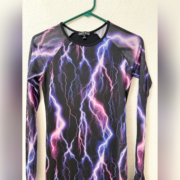 DOLLS KILL CURRENT MOOD MESH LIGHTNING LONG SLEEVE DRESS SIZE SMALL - Picture 3 of 9